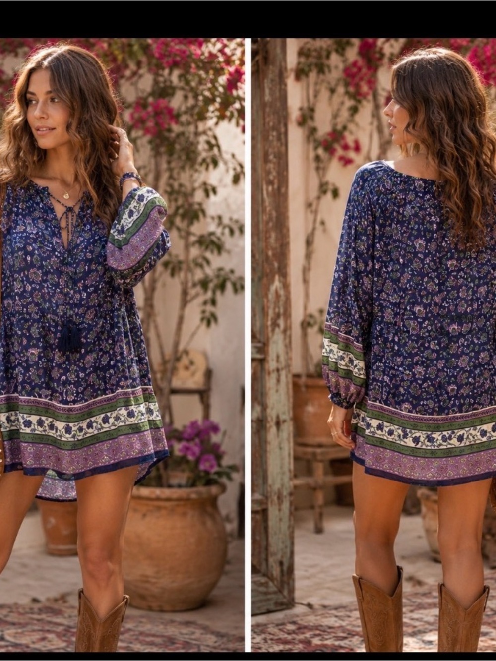 Natural Life Floral Tunic Dress Rayon Peasant Mini Bohemian Festival Gypsy Large